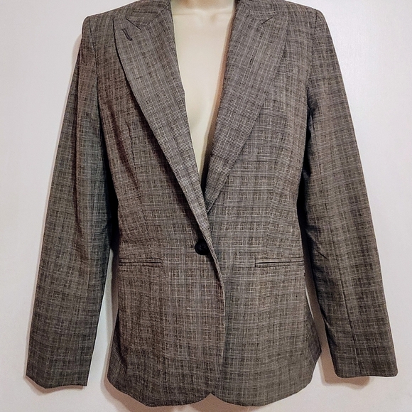 Norma Kamali Glen Plaid Blazer Jacket Black White Size 4 - Picture 5 of 12